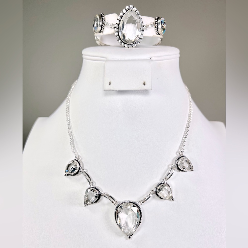 White Topaz 925 Synthetic Gemstone Necklace & Bracelet Set